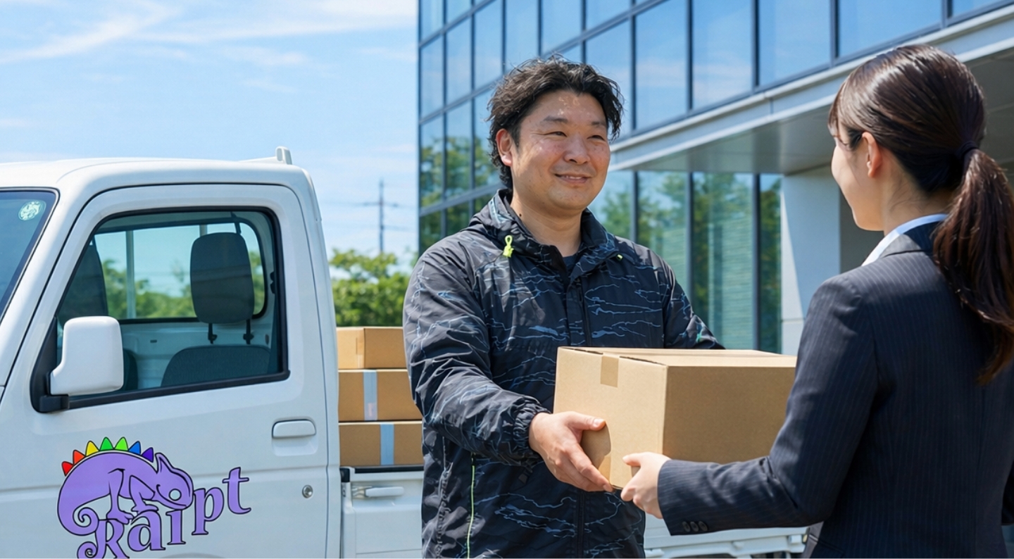 代表が荷物を届ける画像