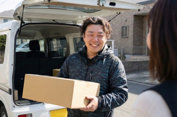 代表が荷物を持つ画像